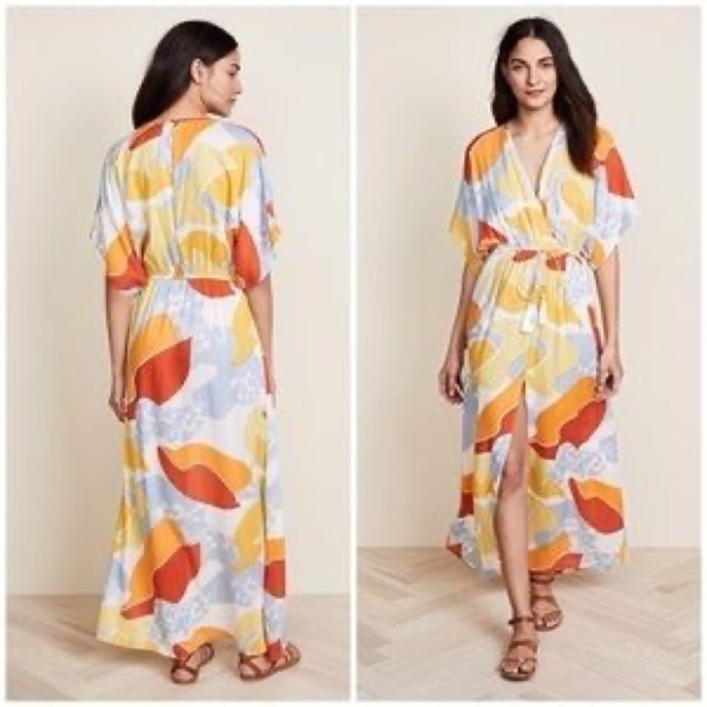 Cooper & Ella Kaftan Printed Maxi Dress Cover Up Wrap Style Semi Sheer XXS